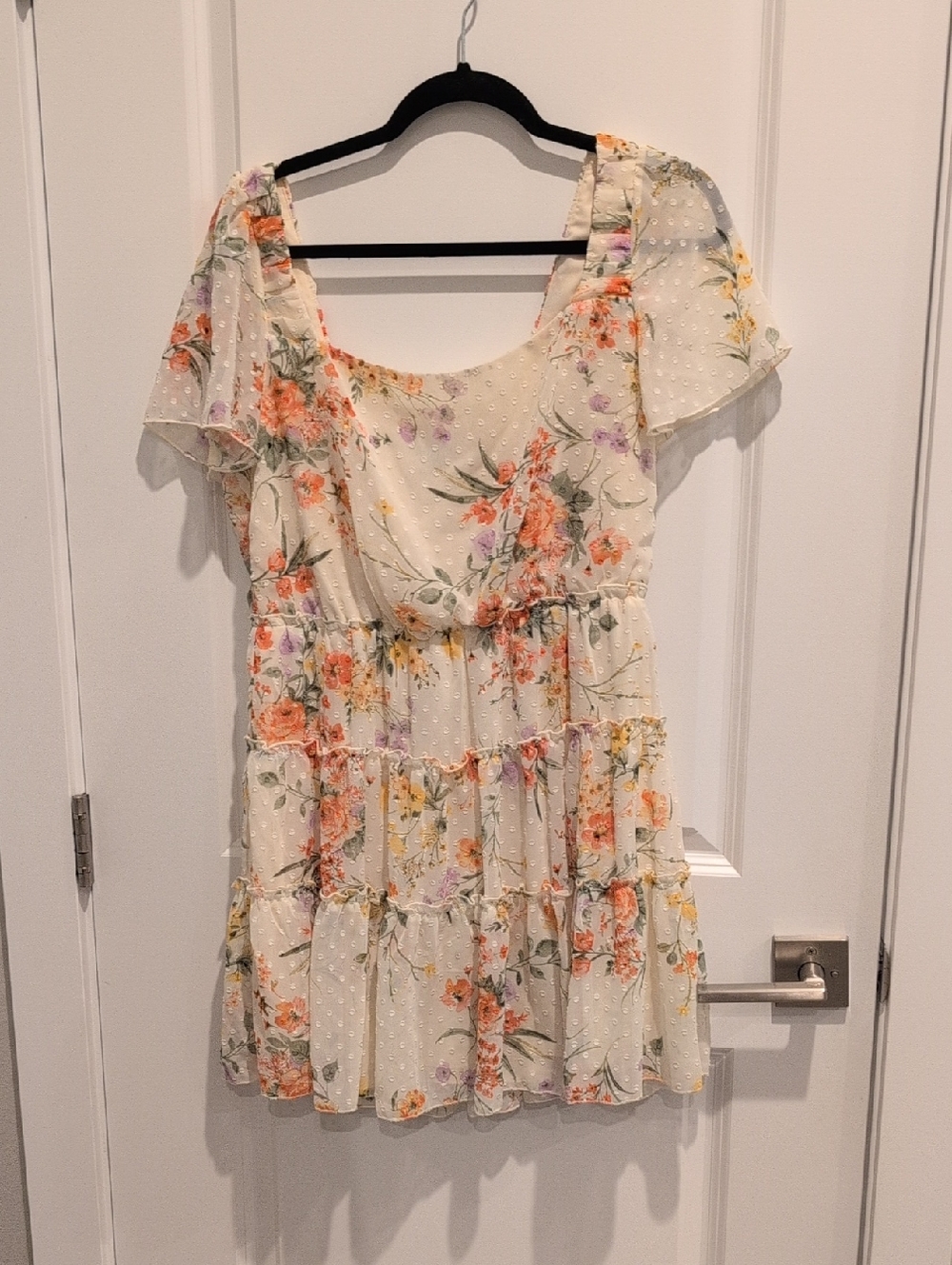 City Triangles Cream Mini Dress with Orange & Purple Floral Print